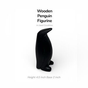 Black Wooden Penguin Figurine – Small Decorative Collectible